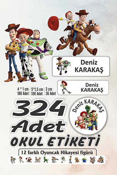 Vice isim Baskılı Defter Kalem Okul Etiketi (324 Adet Oyuncak Hikayesi Temalı...