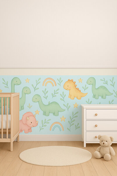 ReklamX ملصق حائط بنمط الديناصورات لغرفة الأطفال - تغطية نصف الحائط