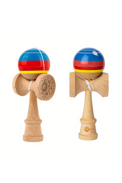 Amigo Wooden Kendama 19cm with bright colored ball and engraved cup