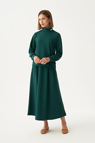 ALLDAY Soft Textured Gold Buttoned Skirt Suit