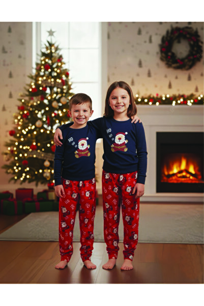 Serena Navy & Red Christmas Kids Pajamas with Santa Claus "Ho Ho Ho"