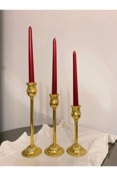 LUXAY HOME ROYAL 3'LÜ ZAMAK GOLD ŞAMDAN & MUMLUK SETİ