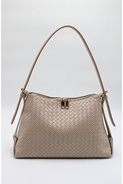 LASSO حقيبة يد وكتف نسائية قابلة للتعديل مع حزام يد وتفاصيل من الجلد المحبوك