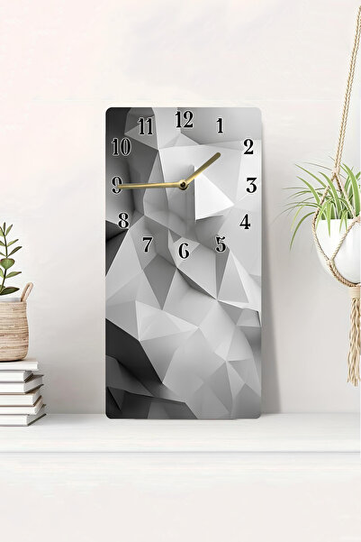 kutuTR 3D Looking 2D Uv Printing Modern Gray Geometric Pattern Mdf Table Clock 20X40 Cm-Dts105