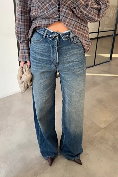 Suziş Oversize Jean Pants with Folding Detail at the Waist Utc009