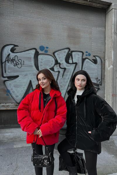 mylove Hooded Shiny Puffer Coat Black