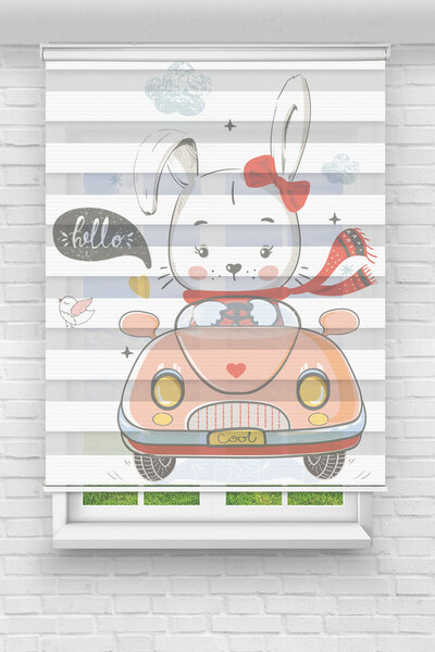 Perdecizade (ENXBOY)ARABALI TAVŞAN DİJİTAL BASKILI ZEBRA PERDE-COCUK ODASI-STOR PERDE