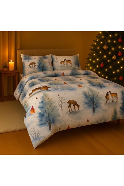 Lia's Boutique Christmas Bedding – Winter Landscape with Deer Pattern – 100% Cotton Ranforce 5D, 4 pieces