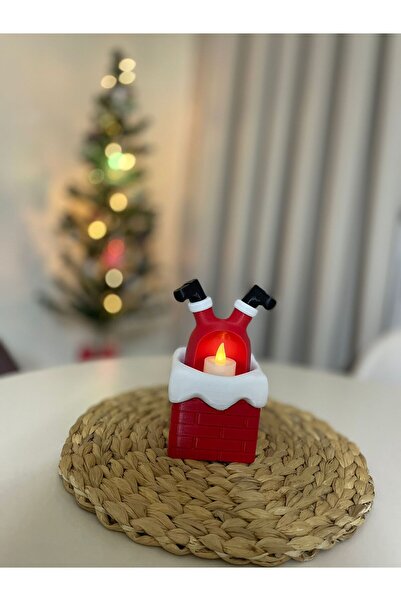 EX POL3526 Yılbaşı Tealight (Mum Işıklı) Bacadan Giren Noel Baba Figürü 3d Ba...