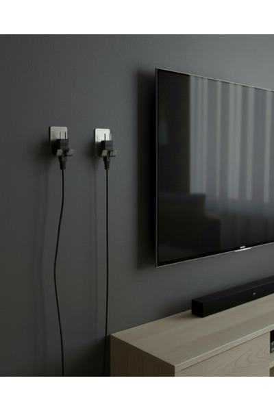 chalybes 2'li Yapışkanlı Paslanmaz Çelik Fiş Tutucu - Kablo Düzenleyici