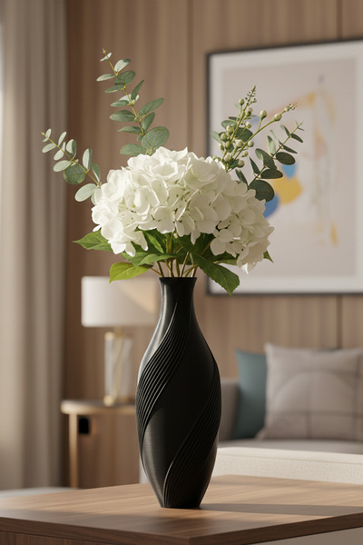 MEK Vază decorativă din plastic cu design spiralat elegant, neagră (20x7,5cm)