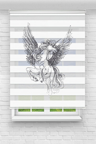 Perdecizade (ENXBOY)KANATLI AT DİJİTAL BASKILI ZEBRA PERDE-COCUK ODASI-STOR P...