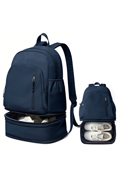 woys Lacivert Profesyonel Spor Sırt Çantası - Ayakkabı Bölmeli Su Geçirmez Sı...