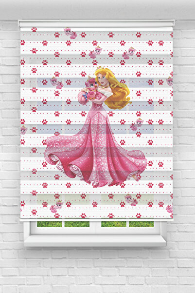 Perdecizade (ENXBOY)KEDİLİ PRENSES DİJİTAL BASKILI ZEBRA PERDE-COCUK ODASI-ST...