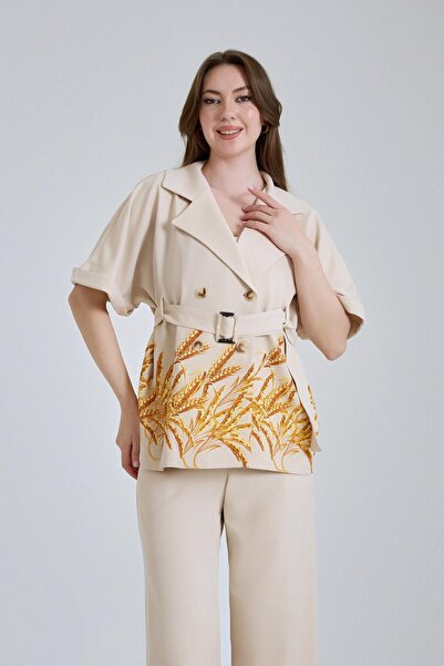 Zeyn KADIN BÜYÜK BEDEN ÜÇLÜ TAKIM DESENLİ GENİŞ PAÇA RAHAT KESİM ŞIK GİYİM