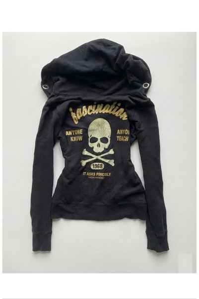 Köstebek Fascination Skull Bones Fermuarlı Kapüşonlu Crop Sweatshirt