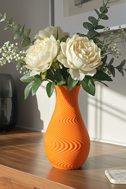 MEK Modern Spiral Design Decorative Plastic Vase Orange (18.5X11Cm)