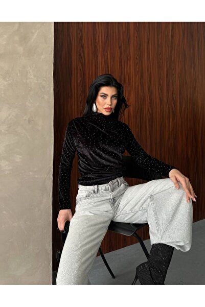 DARK WOMAN ŞIK TAŞLI BLUZ KADİFE