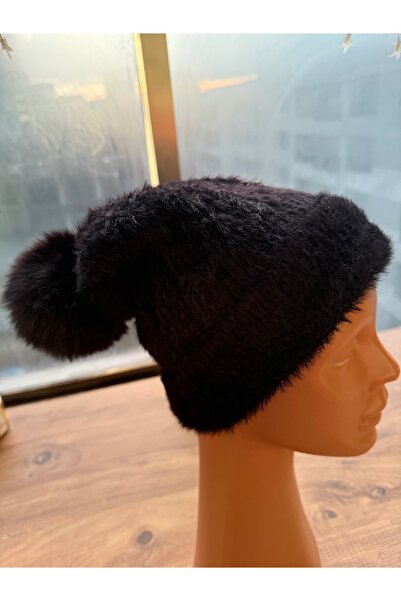 Blotch Double Layered Inside Fleece Adult Women Wool Cashmere Black Color Beanie