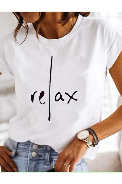 oneagılyazı الاسترخاء طباعة طاقم الرقبة تي شيرت