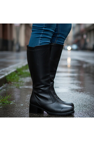 MİDVARİS Fabricat în România - Ghete elegante de damă, piele, toc de 5 cm, negre