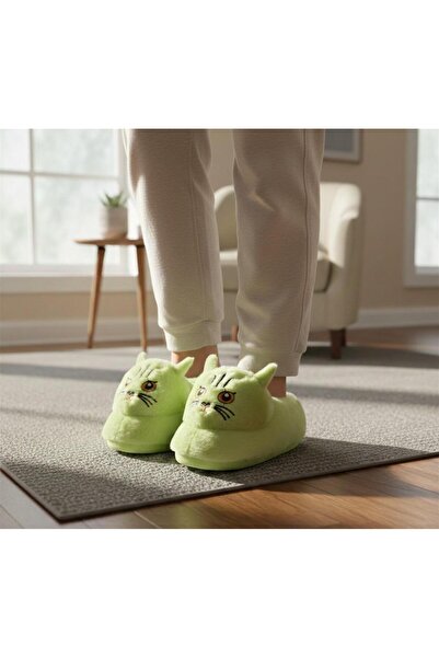 ARYA STYLE Kedili Motifi Ev İçi Panduf Dökülmez Tüylü Üst Kalite Panduf