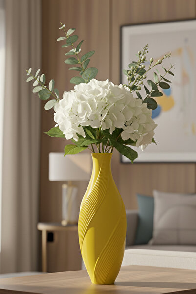 MEK Elegant Spiral Design Decorative Plastic Vase Yellow (20X7.5Cm)