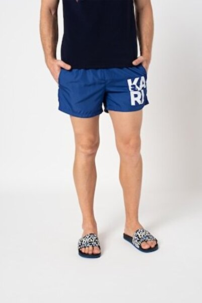 Karl Lagerfeld Swim Shorts with Oversized Logo Print, Blue, M