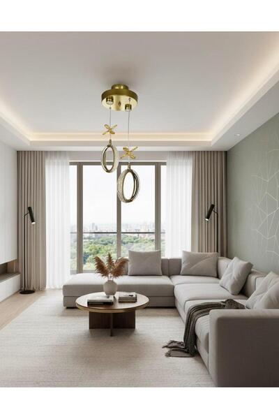 BİAVİZE 2'Lİ GOLD KRİSTAL LED VE KENDİNDEN SPOTLU AVİZE