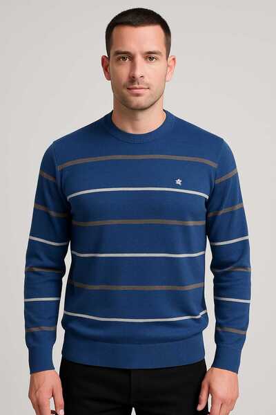 ANATOLIATEKSTILE Men's Knitted Sweater – Striped Pattern, Casual-Elegant, Sof...