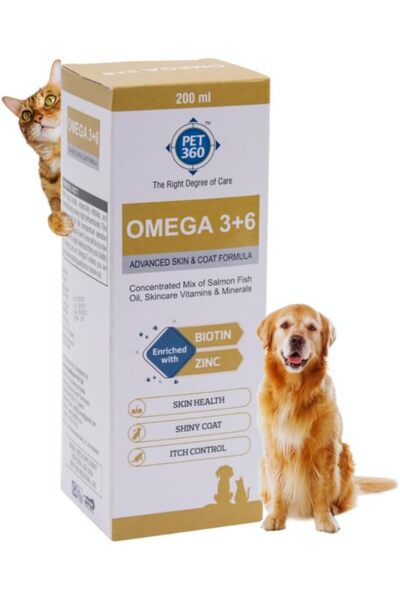Pet360 زيت سمك السلمون المركز أوميجا 3+6 للكلاب والقطط - 200 مل