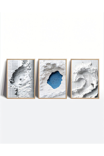 Koi Art Design Çerçeve Görünümlü 3 Boyutlu Sörf Tasarımlı 3 Parçalı Yüksek Ka...