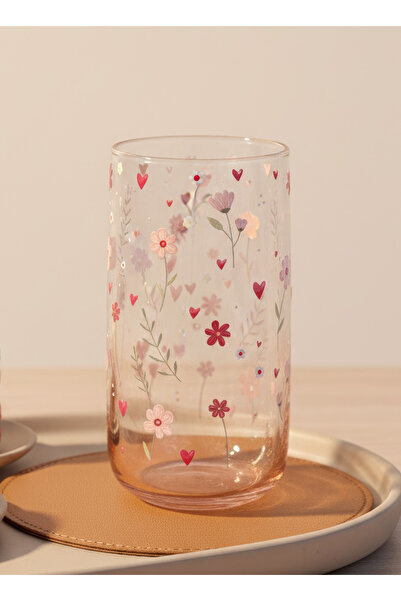REMİ DESİGN Toz Pembe Çiçek Bahçesi Desenli Meşrubat Bardağı