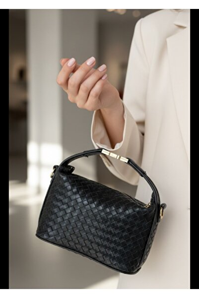 eflanmoda Geantă de mână și de umăr pentru femei, cu model tricotat și închid...