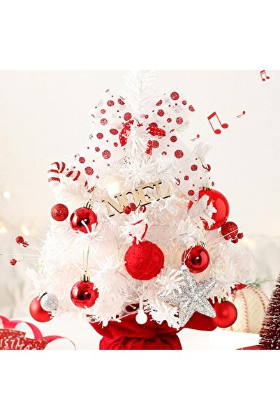 Mado Gallery Tabletop Mini Christmas Tree 45cm Rotating Music LED Lights Ornaments Home Office Decor Xmas - white