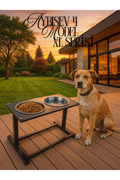 Okay Büyük Irk Köpekler İçin Yükseltilebilir Metal Mama-Su Kabı Standı | XL Boy
