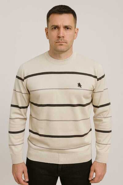 ANATOLIATEKSTILE Men's Knitted Sweater – Striped Pattern, Casual-Elegant, Sof...