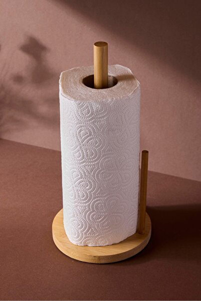 Perotti Bamboo Round Paper Towel Holder 14 cm Practical Use Ergonomic Kitchen Towel Holder