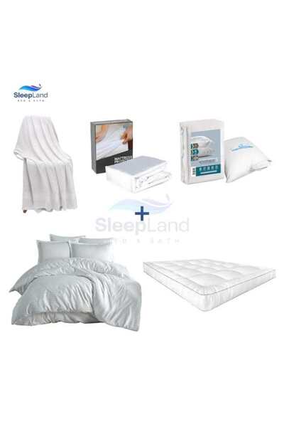 SLEEPLAND Hotel-quality mattress topper set, 14 cm thick, with mattress prote...