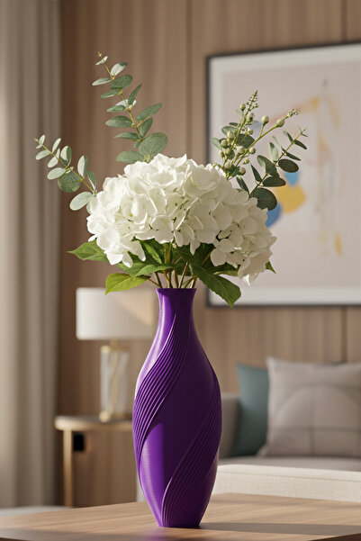 MEK Διακοσμητικό πλαστικό βάζο με κομψό σπειροειδές σχέδιο μωβ (20x7,5 εκ.)