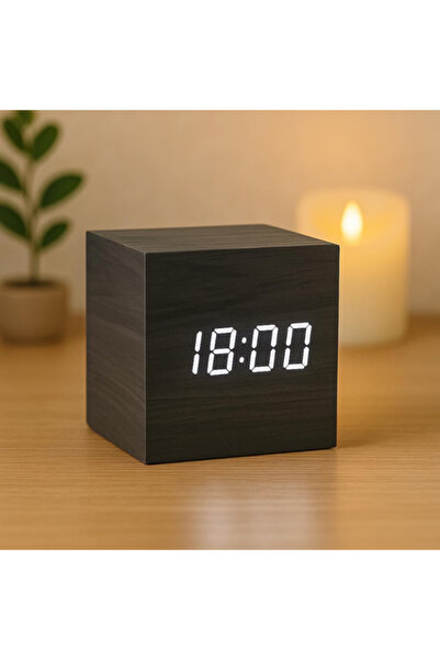 MINDA Sese Duyarlı Çalar Saat Dekoratif Ahşap Görünümlü Dereceli Tarihli Masa...