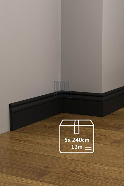 Evime Decor 10 cm Siyah Süpürgelik Profili, 5 adet 12m Polimer Ev Duvar Zemin Dekorasyonu Suya Dayanıklı