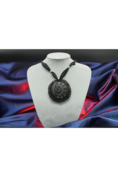 nicole gümüş Tül Üzerine İşli El İşçiliği Tel Kırma İpek Fular Kolye