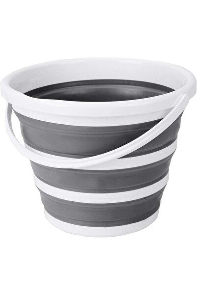 Eurow دلو قابل للطي للاستخدام الداخلي والخارجي مع مقبض، سعة 10 لترات، 2.6 جالون، رمادي وأبيض