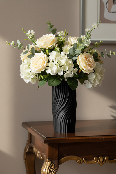 MEK مزهرية بلاستيكية مزخرفة بتصميم حلزوني منحني باللون الأسود (20×11 سم)