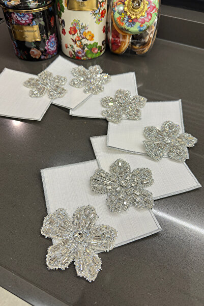 Bi Bashka Gümüş taşlı çiçek işlemeli 6lı peçete