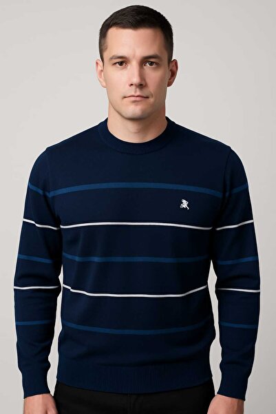 ANATOLIATEKSTILE Men's Knitted Sweater – Striped Pattern, Casual-Elegant, Sof...