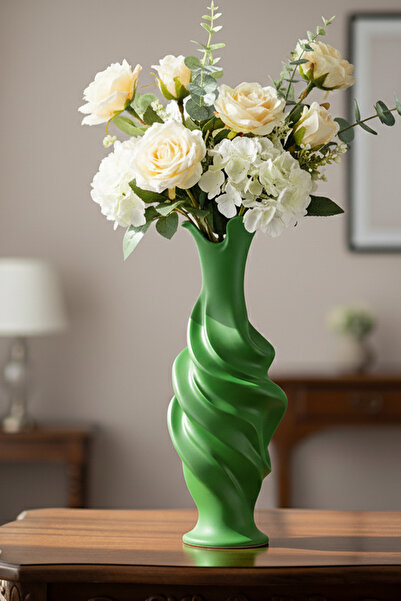 MEK Vază decorativă din plastic cu linie ondulată verde (23x9cm)