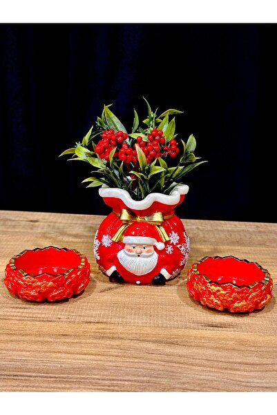 Aren müzik Yeni Yıl Hediyelik Kokinalı Noel Baba Vazo ve Yaldızlı Set