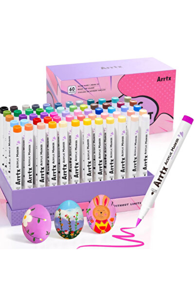 OEM Set de 60 de markere acrilice Arrtx, pe bază de apă, 6 culori neon și 4 culori metalice, pentru sticlă, ceramică